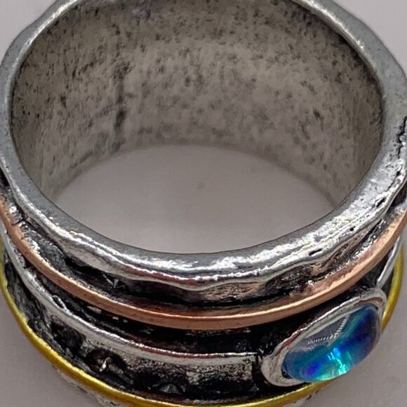 Solid sterling 925 silver, sz 7, copper and gold detail, man made opal, new - Picture 8 of 13
